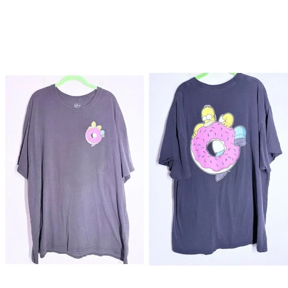 The Simpsons Homer Donut Graphic Black T Shirt Short Sleeve Cotton 3XL Rare